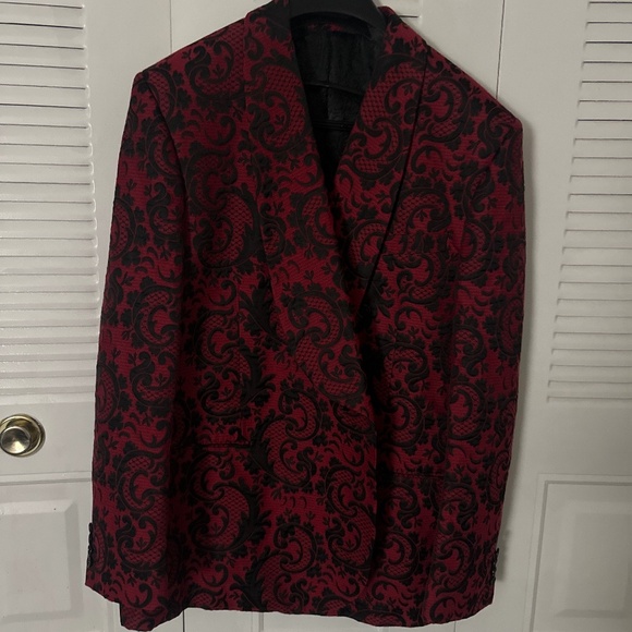 Men’s Floral Printed Blazers Casual Red Prom Party Blazer Jacket - Picture 1 of 5